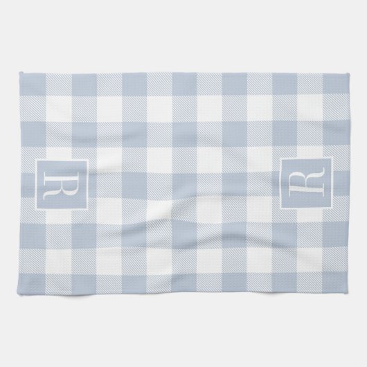 Dusty Blue Buffalo Check Monogram Theedoek (Horizontaal)