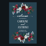 Dusty Blue | Burgundy Bloom Mariage Affiche de bie<br><div class="desc">Dusty Blue | Bourgogne Rouge Fleur d'Aquarelle Peinture design personnalisé extra grande Affiche de bienvenue de mariage d'hiver Imprimer. Invitations de mariage assorties, Invitations de douche nuptiale, Enregistrer les cartes de date, Cartes de voeux à demander, Cartes de remerciements, Faveurs de mariage et Cadeaux disponibles en saison | Catégorie hiver...</div>