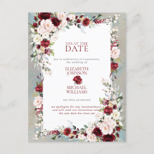 Dusty Blue Burgundy Blush Floral Delay The Date Briefkaart