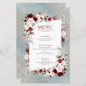 Dusty Blue Burgundy Blush Floral Wedding Menu (Voorkant / Achterkant)
