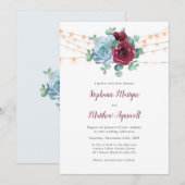 Dusty Blue Burgundy Eucalyptus Lights Wedding Kaart (Voorkant / Achterkant)