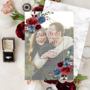 Dusty Blue Burgundy Gold Vellum Overlay Foto Kaart