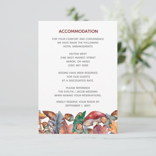 Dusty Blue Burgundy Herfst Mushroom Weddenschap Informatiekaartje (Staand voorkant)