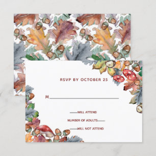 Dusty Blue Burgundy Herfst Mushroom Wedding rsvp Kaart