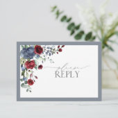Dusty Blue Burgundy Red Floral Waterverf RSVP (Staand voorkant)
