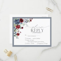 Dusty Blue Burgundy Red Floral Waterverf RSVP