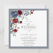 Dusty Blue Burgundy Red Floral Waterverf Script Kaart (Voorkant)