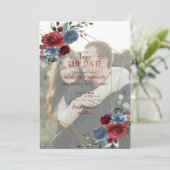 Dusty Blue Burgundy Vellum Photo Save the Date (Staand voorkant)
