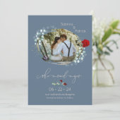 Dusty Blue Burgundy Ze zei ja foto Save The Date (Staand voorkant)