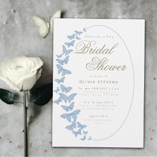 Dusty Blue Butterflies Boho Elegant Vrijgezellenfe Kaart
