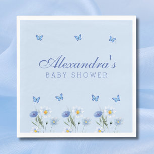 Dusty Blue Butterfly Wildflower Baby shower Servet