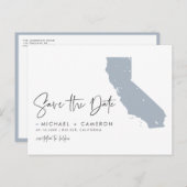 Dusty Blue California Kaart QR Code Bewaar de datu (Voorkant / Achterkant)