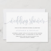 Dusty Blue Calligrafie Trouwdouche Kaart (Voorkant)