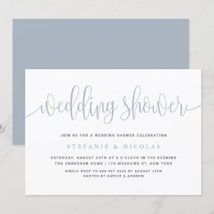 Dusty Blue Calligrafie Trouwdouche Kaart