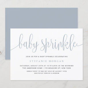 Dusty Blue Calligraphy Baby Sprinkle Kaart
