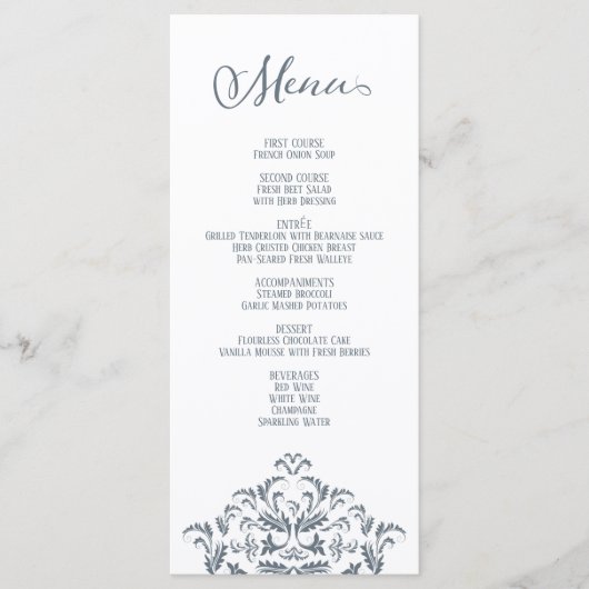 Dusty Blue Calligraphy Elegant Dinner Menu (Voorkant)