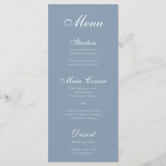 Dusty Blue Calligraphy Élégant Script Menu simple (Devant)