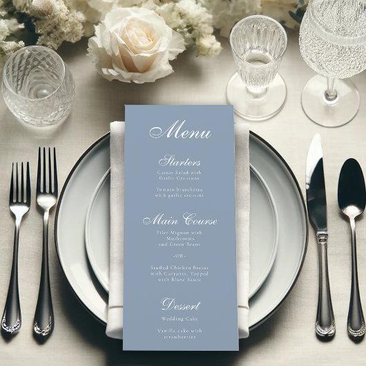 Dusty Blue Calligraphy Élégant Script Menu simple