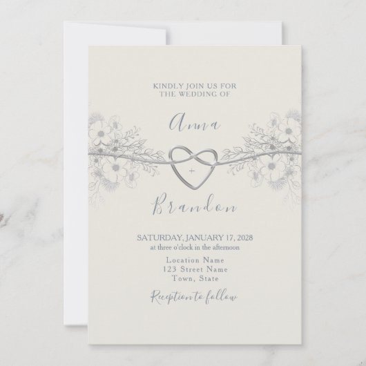 Dusty Blue Calligraphy Faire-part de mariage (Devant)