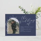 Dusty Blue Calligraphy Faire-part de mariage (Debout devant)