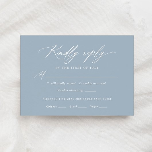 Dusty Blue Calligraphy Menu Mariage Carte RSVP