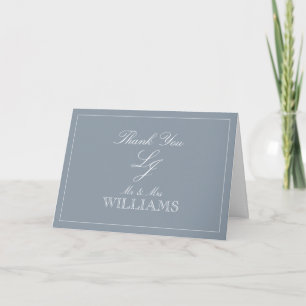 Dusty Blue Calligraphy Monogram Foto bedankt Kaart