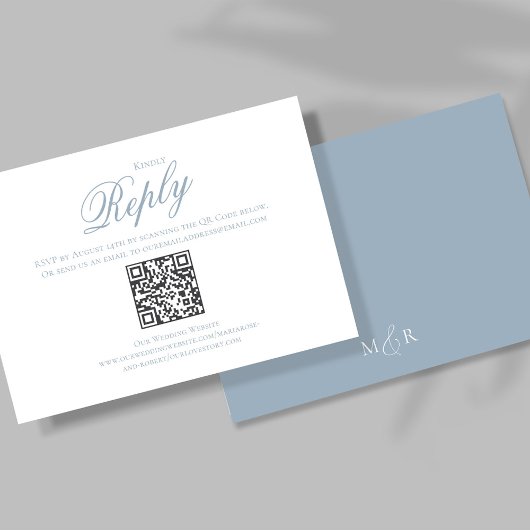 Dusty Blue Calligraphy Script RSVP Elegant Kaartje