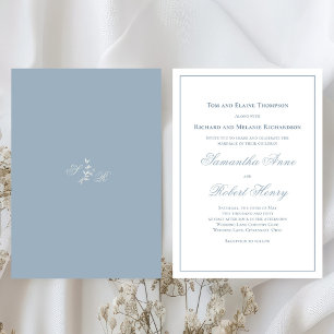 Dusty Blue Calligraphy Script Wedding Kaart