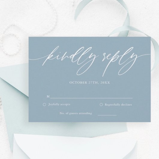 Dusty Blue Calligraphy Wedding Carte RSVP
