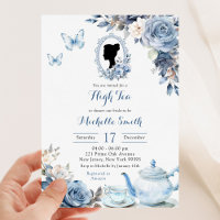 Dusty Blue Cameo Anglais Afternoon Tea Invitation
