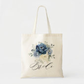 Dusty Blue Champagne Ivory Floral Wedding Bride Tote Bag (Voorkant)
