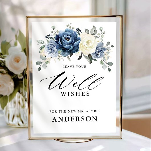 Dusty Blue Champagne Ivory Floral Well Poster