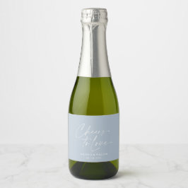 Dusty Blue "Cheers to Love" bruiloft Sparkling Wijnetiket