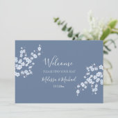 Dusty Blue Cherry Blossom | Koptekst zitschema Kaart (Staand voorkant)