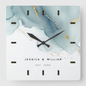 Dusty Blue Chic Beach Bruiloft Jubileum Keepsake Vierkante Klok (Voorkant)