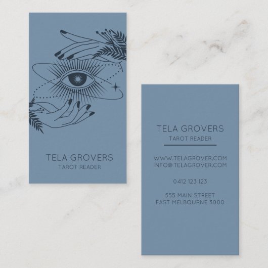 Dusty Blue Chic Modern Mystic Tarot Reader Visitekaartje (Voorkant / Achterkant)