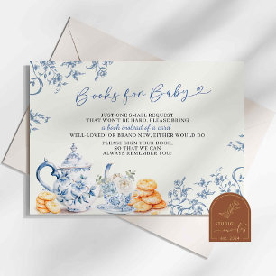 Dusty Blue Chinoiserie Baby shower Boeken voor Bab Informatiekaartje