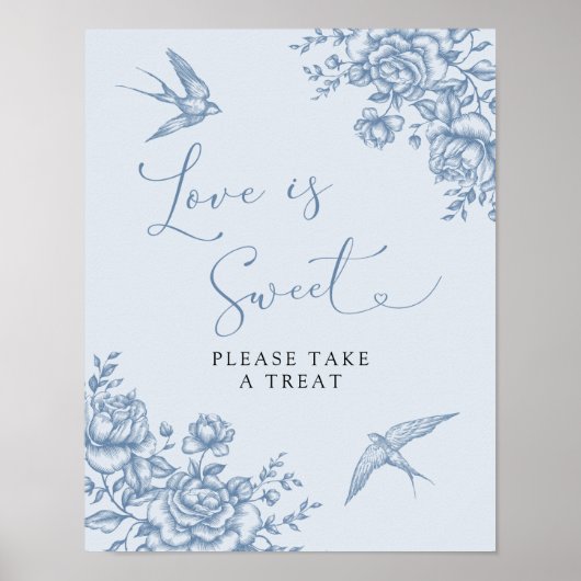 Dusty Blue Chinoiserie Baby shower Love is Sweet Poster (Voorkant)
