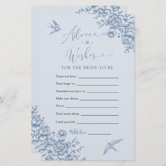 Dusty Blue Chinoiserie Bruidsadvies en wensen (Voorkant / Achterkant)