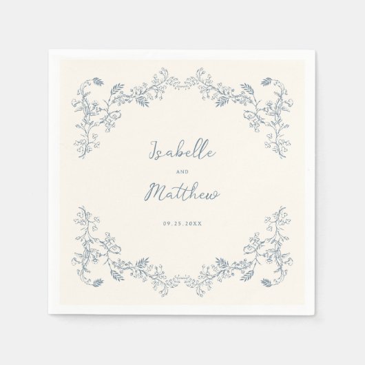 Dusty Blue  Chinoiserie bruiloft servetten (Voorkant)