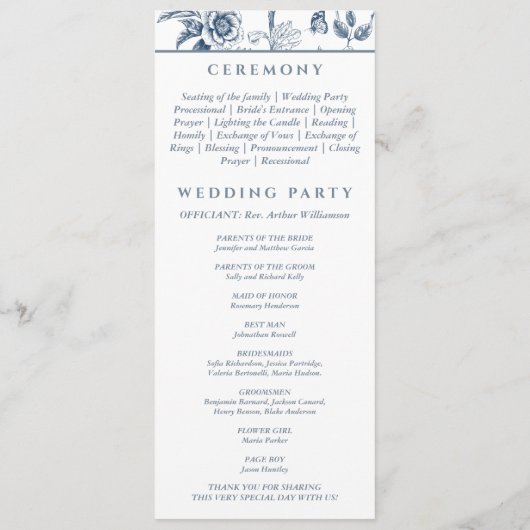 Dusty Blue Chinoiserie Christian Wedding Program Programma (Achterkant)