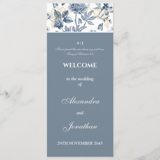 Dusty Blue Chinoiserie Christian Wedding Program Programma (Voorkant)