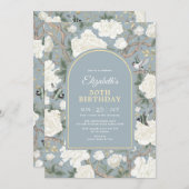 Dusty Blue Chinoiserie Floral Women 50th Birthday Kaart (Voorkant / Achterkant)