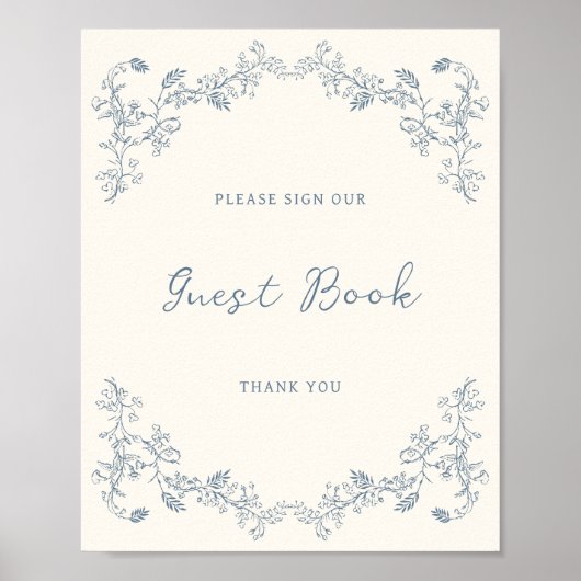 Dusty Blue  Chinoiserie Guest Book Poster (Voorkant)