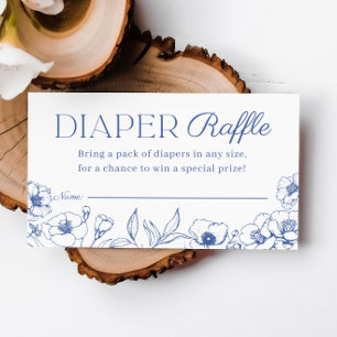 Dusty Blue Chinoiserie Luier Raffle Ticket Informatiekaartje