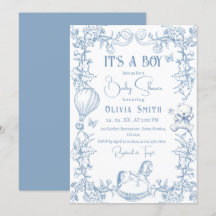 Dusty Blue Chinoiserie Toile  Baby shower