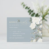 Dusty Blue Chinoiserie Vogel Pioen Bruiloft RSVP Kaart (Staand voorkant)