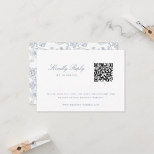Dusty Blue Chinoiserie Wedding QR Code Kaart