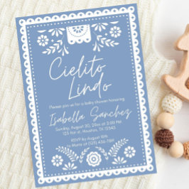 Dusty Blue Cielito lindo baby shower uitnodiging