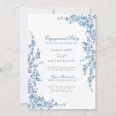 Dusty Blue Classic Bloemen Verlovingsfeest Kaart (Voorkant)